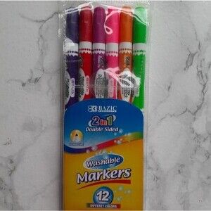 NEW Bazic 2 in 1 Double Sided Washable Markers in 12 Colors